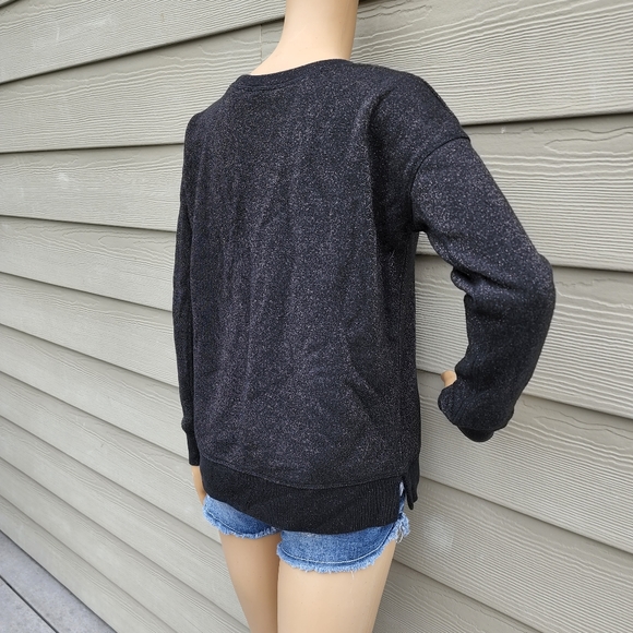 AMERICAN EAGLE | Black Metallic Sparkle Crew Neck Sweatshirt - Picture 6 of 9